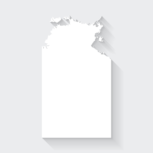 Northern Territory map with long shadow on blank background – Flat Design