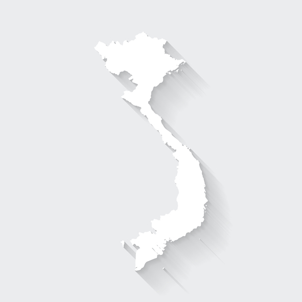 Vietnam map with long shadow on blank background – Flat Design