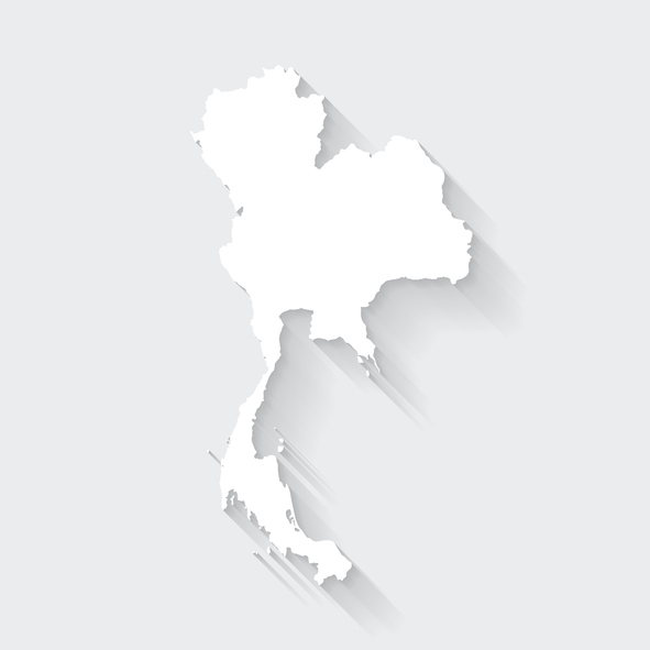 Thailand map with long shadow on blank background – Flat Design